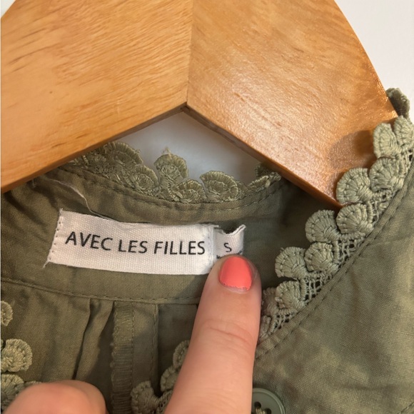 AVEC LES FILLES Eyelet Embroidery Sleeveless Maxi Dress Olive Green Size Small - Picture 7 of 12